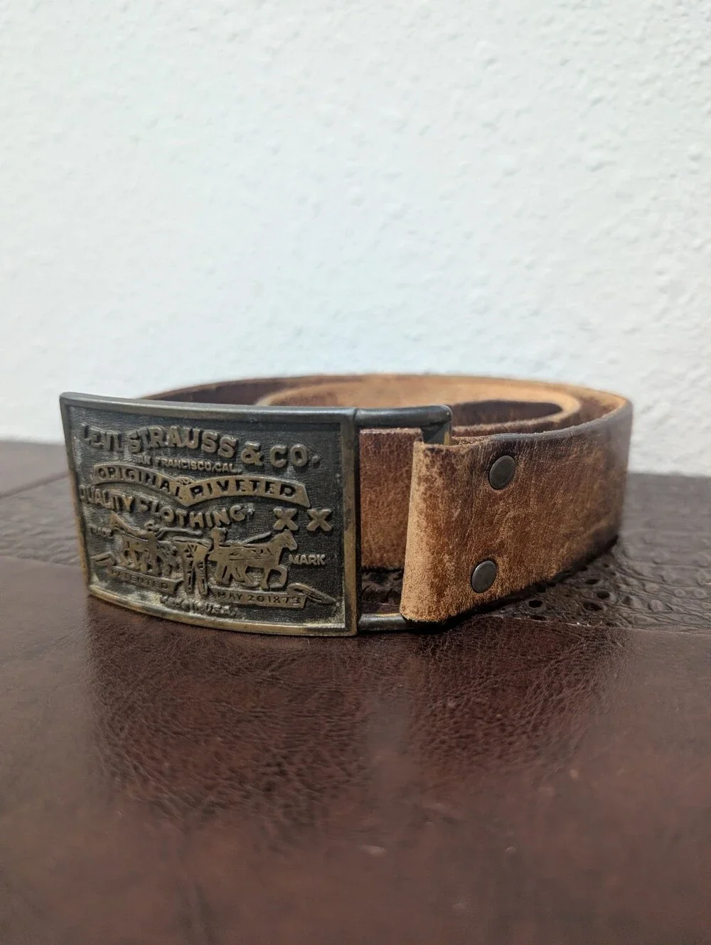Vintage Levi Strauss & Co. Leather Belt Brass Buckle Made in USA